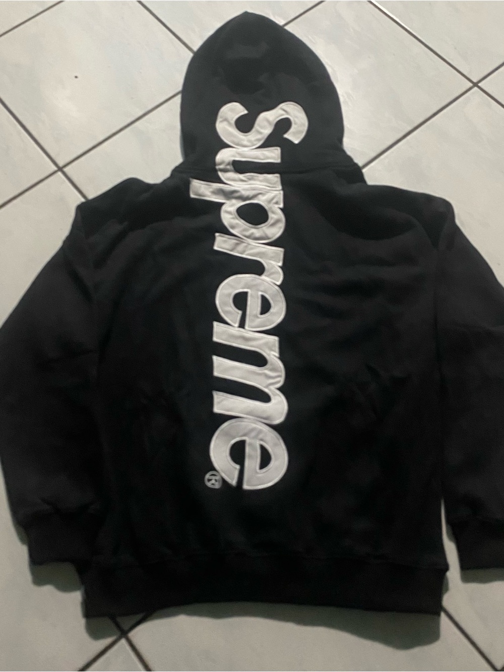 Supreme Black Zip-Up Hoodie with Vertical White Logo